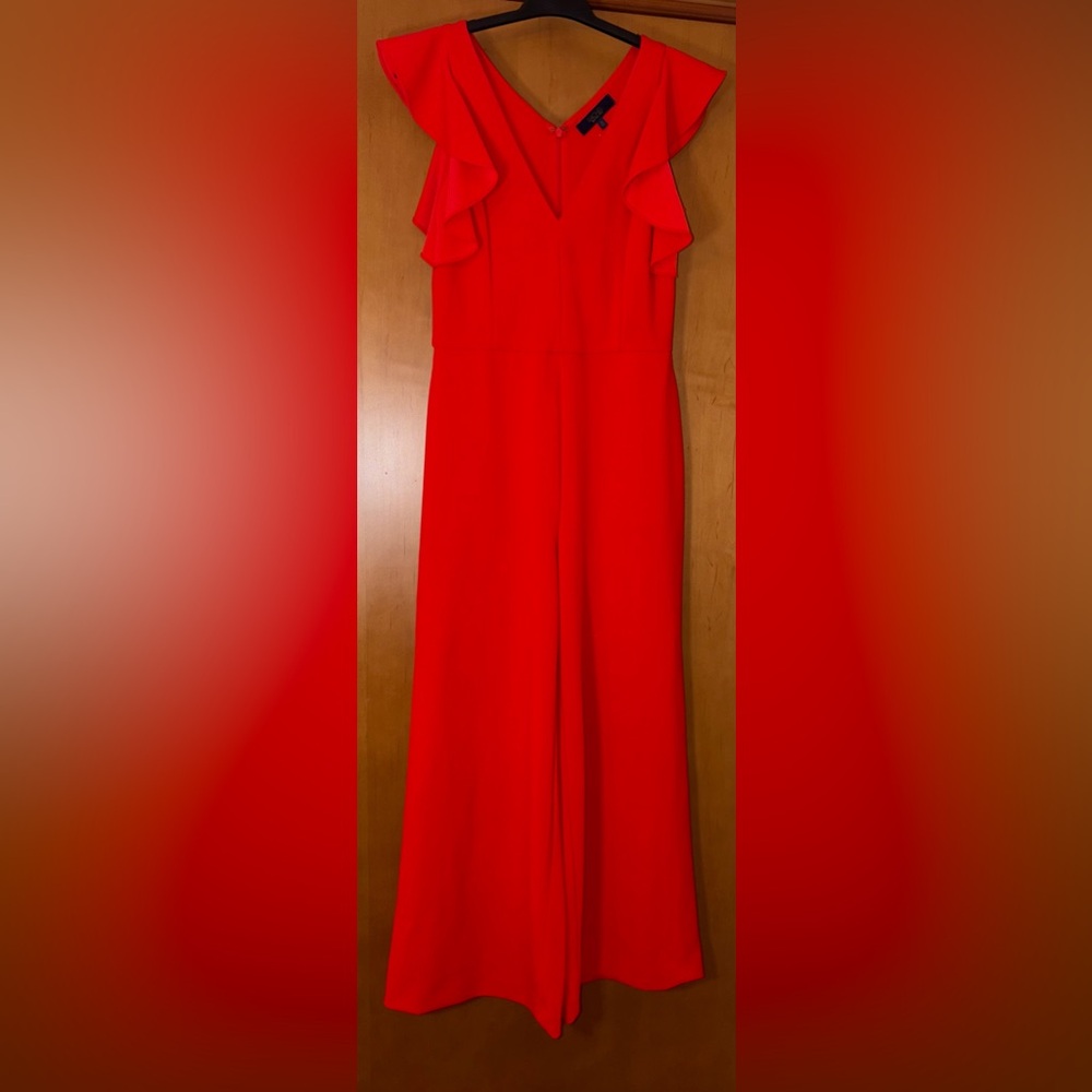 RACHEL Rachel Roy Ruffled-Sleeve Cropped Jumpsuit Vibrant Red Size Medium